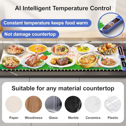 Food Warmer Mat Extra Large 40”X15” Rolled Up Electronic XXL Warming Mat for Buffet/Family Gathering Meals/Parties Silicone Food Warming Mat 9-Level Temp Control 18H Auto-Off - size: Easter-XXL 15*40in