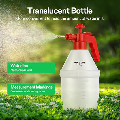 VIVOSUN 27oz Pump Sprayer, Handheld Garden Water Sprayer Bottle with Adjustable Brass Nozzle, for Spraying Plants, Flowers, Weeds and Cleaning, Red - color: Red, size: 27oz