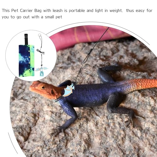 Yardwe Reptile Carrier Bag with Adjustable Leash, Portable Outdoor Lizard Sling Pet Carrier for Bearded Dragon Travel, Blue Lightweight Household Reptile Carrying Case
