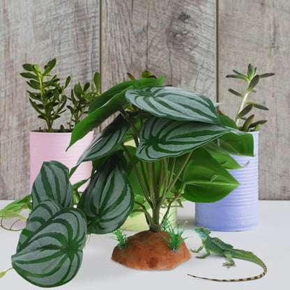 DOITOOL Reptile Decor Climbing Artificial Plant with Suction Cups for Terrarium Glass Container Decoration, Realistic Watermelon Leaf Design Suitable for Snake and Lizard Enclosures