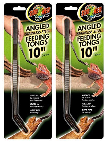 Zoo Med Angled Stainless Steel Feeding Tongs Ideal for Snakes 10 inches - 2 Pack