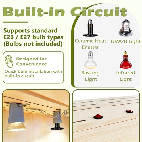 PROLEE Bearded Dragon Tank, 35 Gallons Wooden Reptile Enslosure, Tempered Glass Lizard Tank, Large Bearded Dragon Enclosure with Built-in Lamp Fixture for Lizard - size: 35 gallons