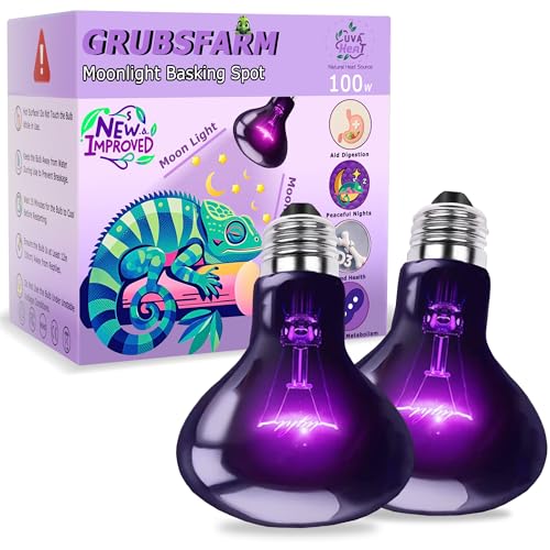 100W Reptile Night Light Bulb, UVA Heat Lamp – Simulated Natural Moonlight Purple Basking Bulb for Bearded Dragon, Lizard, Snake, Turtle, Chameleon, Amphibians, Aquarium & Terrarium Use - color: Purple Moonlight, size: 100W-3.15″