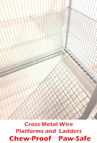 64" X-Large Wrought Iron 4-Levels Chewproof for Ferret Squirrel Chinchilla Sugar Glider Mice Rat Mouse Hamster Home Cage Tight 1/2-Inch Bar Spacing Easy Clean Pull Out Tray Romovable Rolling Stand - color: White Vein, size: 32"L x 19"W x 64"H With 1/2" Sp