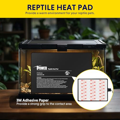 iPower 8x12 Inch Reptile Heating Pad, Under Tank Heater Warmer Heat Mat with Temperature Adjustable Controller Knob for Turtles, Lizards, Snakes - color: Black/Heat Pad with Adjust Knob, size: 8" x 12"