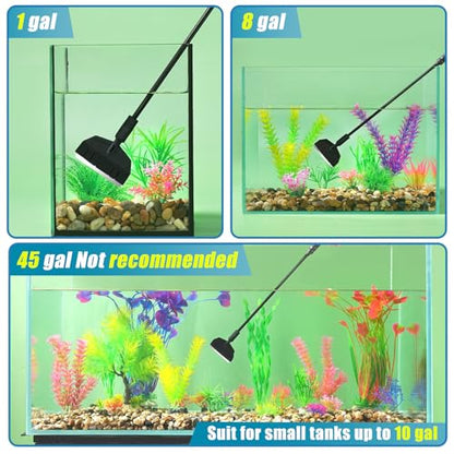 AQUANEAT Small Fish Tank Cleaner, Aquarium Cleaning Tools, 3 in 1 Glass Cleaner with Algae Scraper, Sponge Brush, for Small Nano Tanks up to 10gal - size: Small