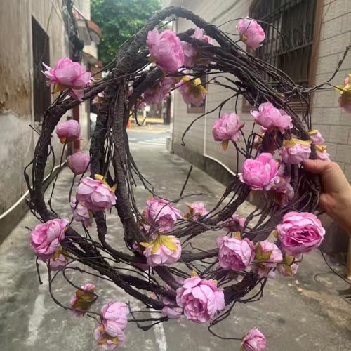 (2pcs) Flexible 118 inch Large Flexible Artificial Tree Fall Vines Twine Wood Branches with Peony Flowers Garland Twig Reptile Climbing Fake Plants for Wedding Arch Christmas Wall Door Hanging - color: Rose Vine
