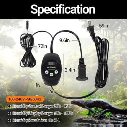 REPTI ZOO Reptile Digital Hygrometer Controller LED Humidistat Reptile Humidity Control for Reptile Terrariums Tank Reptile Humidifier Fogger Mushroom Greenhouse