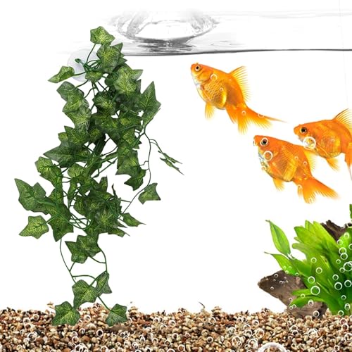 Pssopp Lifelike Plant Decorative Hanging Silk Terrarium Plant with Suction Cup for for Reptile Rainforest Box Aquarium Landscape(NFF‑87)