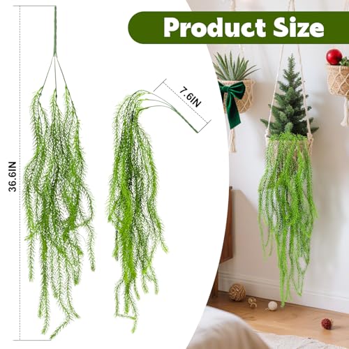 RAINFLOW 2PCS Christmas Fake Hanging Plants 36" Uv Resistant Artificial Pine Needle Hanging Vines, Fake Ivy Vines for Wall Shelf Patio Front Porch Christmas Decor(Basket and Berries Not Included)