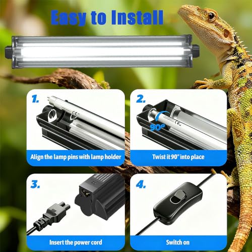 KINGYEENUO T8 Reptile Light Fixture Combo Kit 15W, UVB Reptile Light Fixture with Desert UVB 10.0 18.3" Fluorescent Tube, UVA UVB Reptile Light for Lizard, Bearded Dragon, Tortoise