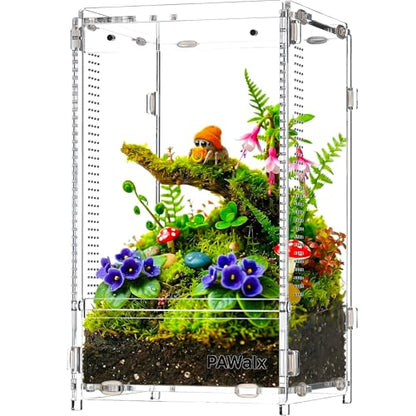 Jumping Spider Enclosure, Acrylic Terrarium with with Magnetic Doors, 0.8mm Micro-Ventilation, Stackable Escape-Proof Habitat for Jumping Spiders, Tarantulas & Small Reptiles, 4.7"x4.7"x9" - size: 1Pack, 4.7"x4.7"x9"
