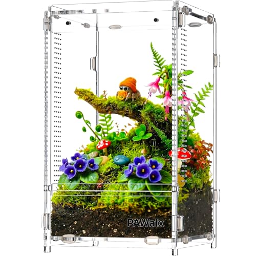 Jumping Spider Enclosure, Acrylic Terrarium with with Magnetic Doors, 0.8mm Micro-Ventilation, Stackable Escape-Proof Habitat for Jumping Spiders, Tarantulas & Small Reptiles, 4.7"x4.7"x9" - size: 1Pack, 4.7"x4.7"x9"