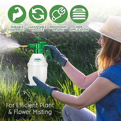 Garden Pump Sprayer, Handheld Bottle Mist Water Sprayer, Hand Pressure Home Cleaning Plant Lawn Sprayer w/ Safety Valve & Adjustable Bronze Nozzle, 1 Liter/1 QT/.26 Gallon/34 Ounces/1000 ml –By Rampro - size: 27oz