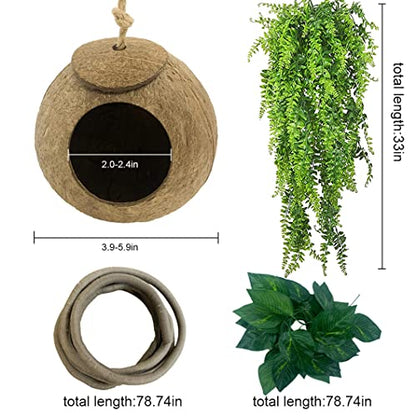 Crested Gecko Coconut Hut,Leopard Gecko Natural Coco Shell Den Reptiles Habitat Durable Hanging Cave Hideouts Plants Climbing Decoration for Amphibians and Small Animals(4 Pcs)
