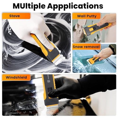 MulWark Razor Blade Scraper, 2 Pack Razor Scraper Tool with Extra 42pcs Razor Blades, Glass scraper with Storage Function Cleaning Scraper Tool for Cooktop, Glass, Old Label, Decal Sticker - style: 2 Handles Razor Blade Set with 42PCS Blades