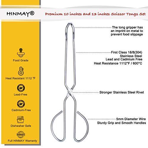 HINMAY Stainless Steel Kitchen Scissor Tongs Set, 2-Piece (10/13 Inch) | Metal Scissor Tongs for Cooking, Grilling, Serving, and Barbecue - color: Silver
