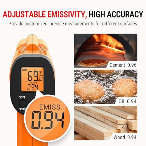 TempPro TP30 Infrared Thermometer Gun, Laser Thermometer for Cooking, Pizza Oven, Griddle, Engine, HVAC, Temperature Gun with Adjustable Emissivity & Max Measure -58°F ~1022°F, Gift for Dad Husband - style: 1 Laser & D:S 12:1