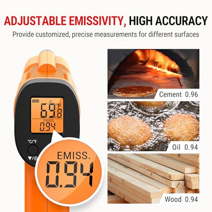 TempPro TP30 Infrared Thermometer Gun, Laser Thermometer for Cooking, Pizza Oven, Griddle, Engine, HVAC, Temperature Gun with Adjustable Emissivity & Max Measure -58°F ~1022°F, Gift for Dad Husband - style: 1 Laser & D:S 12:1