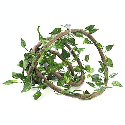 Reptile Climbing Branch | Flexible Jungle Vines 9.84ft | Bendable Rattan with Suction Cups | 3 Vines for Lizards/Chameleons/Tree Amphibians | Safe PU Material