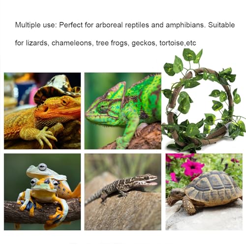 Lizard Climbing Jungle Vines, Flexible Reptile Leaves with Suction Cups Tool Decor for Gecko, Snakes and Bearded Dragon (Rattan + Green Radish Leaves) - size: Rattan + green radish leaves