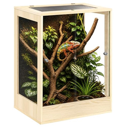 PROLEE 24" x 18" x 36" Tall Reptile Terrarium, 65 Gallon Glass Chameleon Cage, Vertical Crested Gecko Tank with Ventilated Mesh Top, Front Opening Rainforest Habitat, Oak - color: Oak, size: 24" L x 18" W x 36" H, 65 Gallon
