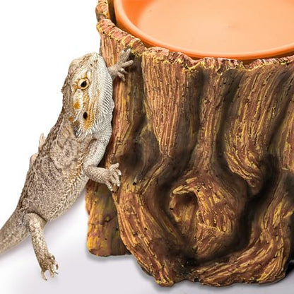 Cididu Reptile Hide Cave Resin, 2 in 1 Reptile Hideout Cave and Food Tray, Reptile Shelter with Detachable Food Bowl, Leopard Gecko Keeper Habitat Help Shedding for Amphibian, Snake, Lizard, Turtle