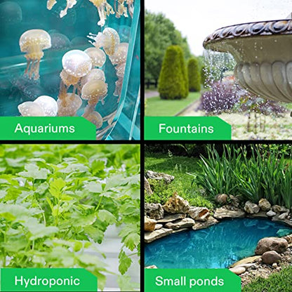 VIVOSUN 130GPH Submersible Pump(500L/H, 6W), Ultra Quiet Water Pump with 2.6ft High Lift, Fountain Water Pump with 5ft Power Cord, 2 Nozzles for Fish Tank, Pond, Aquarium, Statuary, Hydroponics - size: 5"×3"-130