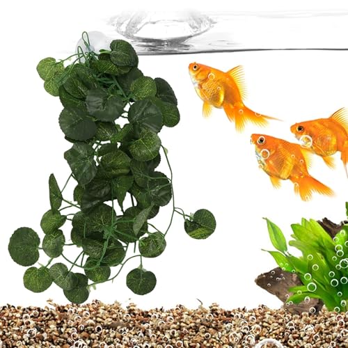 Pssopp Lifelike Plant Decorative Hanging Silk Terrarium Plant with Suction Cup for for Reptile Rainforest Box Aquarium Landscape(NFF‑83)