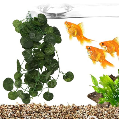 Pssopp Lifelike Plant Decorative Hanging Silk Terrarium Plant with Suction Cup for for Reptile Rainforest Box Aquarium Landscape(NFF‑83)