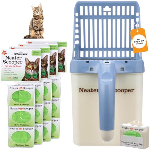Neater Pet Brands Neater Scooper Standard Cat Litter Scoop, 195 Refill Bags – Mess-Free Cat Litter Scooper with Bag, Spill-Proof Kitty Box Sifter, Bin Doubles as Scoop Holder, For Single-Cat Household - color: Blue, size: Standard - 195 Bags