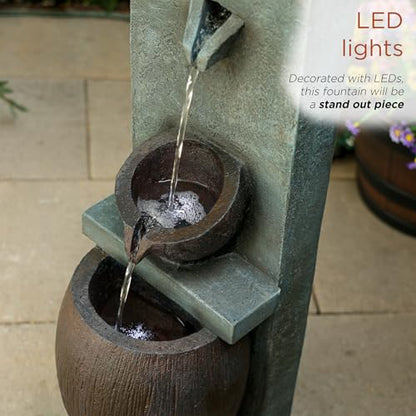 Alpine Corporation TZL388 32" 3 Tier Jar Fountain with LED Lights, Elegant Outdoor Water Feature for Garden, Patio, Backyard, Home Décor, Ceramic Water Fountain & Landscape Decorations, Gray - style: 32"H - Gray 3-Tier Jar Fountain w/ LEDs