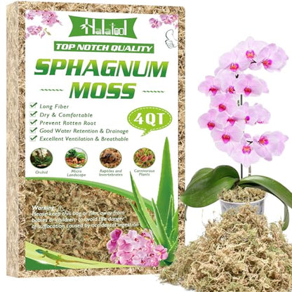 Halatool 3.6OZ Premium Sphagnum Moss for Indoor Plants, 4 QT Orchid Moss Potting Mix - Natural Sphagnum Moss for Succulents, Carnivorous(Sarracenia), Monstera, Terrarium Substrate & Reptile Habitats - size: 4 qt (0.2 lbs)