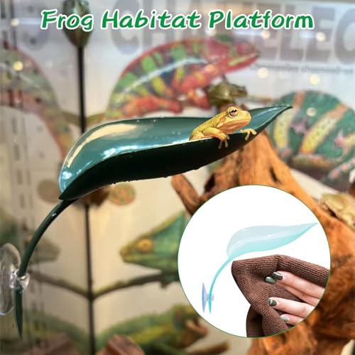 BNOSDM Crested Gecko Tank Accessories 3 Pcs Plastic Leaf Decorations with Suction Cup Gecko Climbing Toy Frog Habitat Platform Reptile Terrarium Decoration for Tree Frog Resting Spot