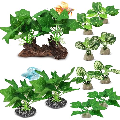 GOZILLA Silk Fish Tank Plants,Reptile Artificial Plant,Reptile Plants for Terrarium,Aquarium Decorations Accessories Set,Resin Driftwood Artificial Silk Aquarium Plant for Fish Tank.(11PCS/C-Set) - color: 11pcs/C-set