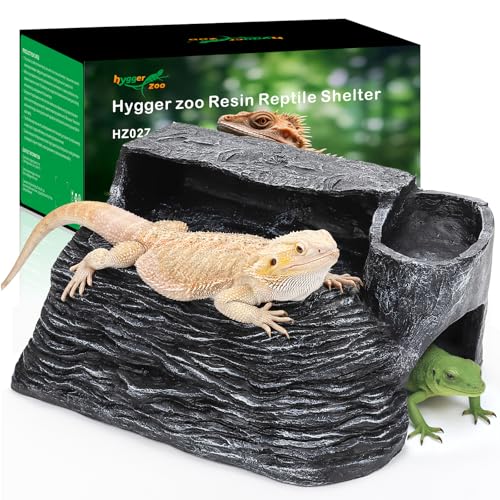 Reptile Hideout Snake Hide Cave Turtle Basking Platform with Food Bowl Shale Scape Step Ledge Climbing Platform Bearded Dragon Tank Accessories Rock Landscaping Decor for Chameleon Lizard Gecko, Large