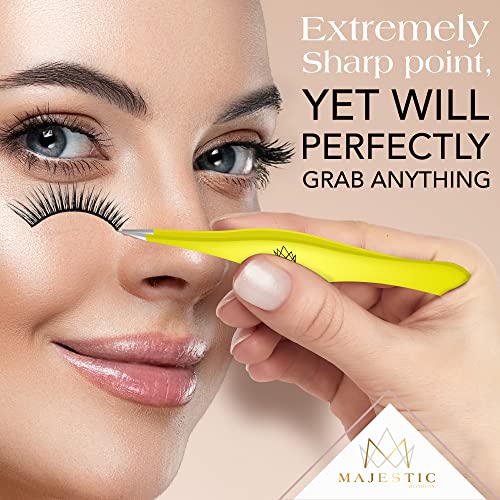 Majestic Bombay Fine Point Tweezers for Women and Men – Splinter Ticks, Facial, Brow and Ingrown Hair Removal–Sharp, Needle Nose, Surgical Tweezers Precision Pluckers best tweezers for chin hair - color: Yellow