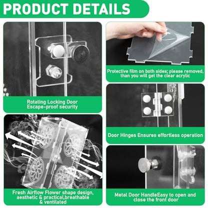 Jumping Spider Enclosure, 11.8"x5.5"x5.9" Acrylic Terrarium Praying Mantis Enclosure with Front Door, Jumping Spider Habitat for Tarantula, Snail, Lizard, Crabs and Small Reptiles