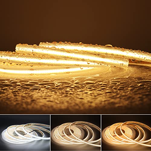 IP68 Waterproof COB LED Strip Light, 16.4FT 24V 3000K 480 LEDs/m CRI>90, Flexible Cuttable Tape Light for Outdoor Bathroom Swimming Pool Decoration (No Power Supply) - color: DC24V-3000k, size: IP68
