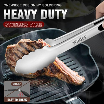 Walfos Extra Long Grill Tongs - Heavy Duty Metal Tongs - 16 & 12 inch Great for Grilling,BBQ/Barbecue,Cooking - Stainless Steel and Non-Slip Heat Resistant Silicone Handle (Set of 2) - color: 2pcs BBQ Tongs, size: 12+16 inch