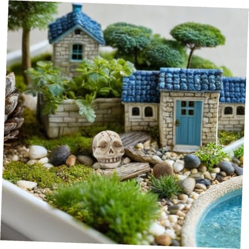 Ciieeo 20pcs Resin Skull Figurines for Garden and Fish Aquarium Decor, Outdoor Halloween Lawn Decorations, Miniature Skull Heads for Terrarium and Planter Accessories