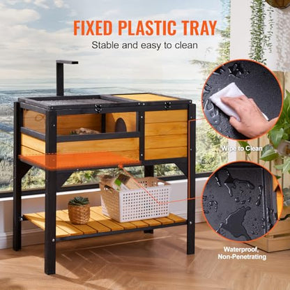 Happybuy Tortoise Habitat, Wooden Tortoise House Indoor & Outdoor, Tortoise Enclosure with Light Stand, Reptile Enclosure Small Animal Cage with Stand Legs for Gecko, Lizard, Snake