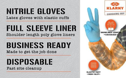 Klarny Outdoors Animal Handling Gloves - Single Use Disposable Field Dressing Glove | Veterinary Elastic Nitrile Shoulder Length Deer & Elk Hunting Gloves
