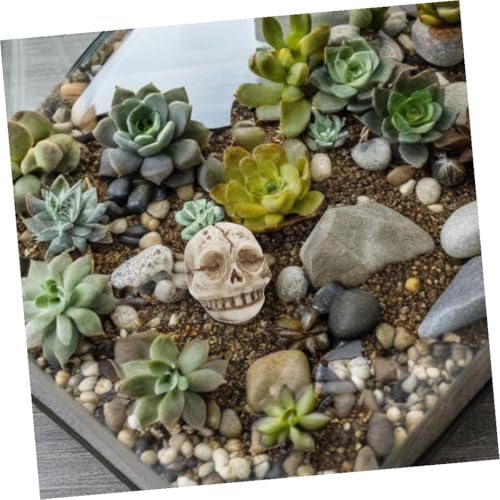 Luxshiny 20pcs Resin Mini Skull Figurines Halloween Lawn Decorations for Garden, Aquarium, Terrarium, Outdoor Yard Decor Smiling Skeleton Heads