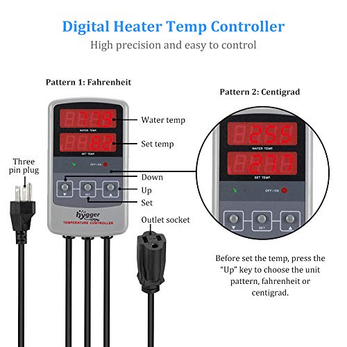 hygger Pinpoint Saltwater Aquarium Heater with Digital Thermostat IC Temp Controller, Titanium Tube Submersible Fish Tank Heater for Coral Reef 200 Watt - size: 200w for 20-45 Gal