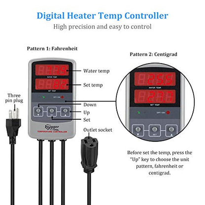 hygger Pinpoint Saltwater Aquarium Heater with Digital Thermostat IC Temp Controller, Titanium Tube Submersible Fish Tank Heater for Coral Reef 500 Watt - size: 500w