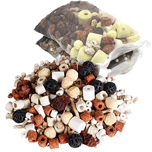 GOLDEAL Bio Balls Ceramic Rings Set, Aquarium Biological Filter Media with Mesh Bag for Fish Tank and Pond, Fish Tank Filter, Decorations, Accessories (2Pack,2.2lb) - size: 2 Pack(2.2lbs)