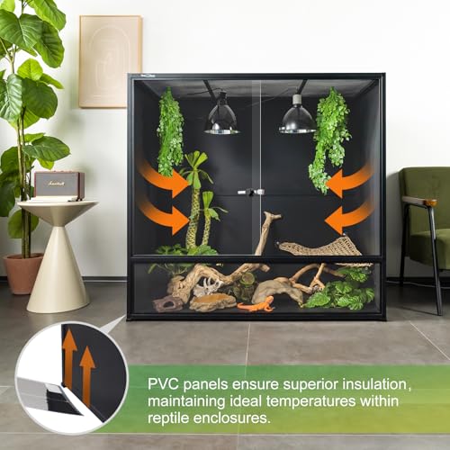 Giant PVC Reptile Enclosure System, 96"x24"x70" Stackable 700 Gallon Modular Habitat with Front Opening Sliding Glass Doors for Iguana Monitor Tegu Snake - size: Combo Set - Tall + Medium (4 Pack)