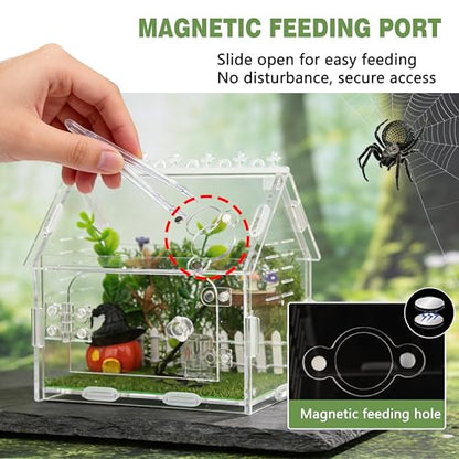 Magnetic Acrylic Spider Enclosure Kit - 5.9"x3.9"x5.1" Escape-Proof Terrarium for Jumping Spiders, Tarantulas & Mantis with Secure Magnetic Door & Ventilation - size: 5.9" x3.9 "x5.1"