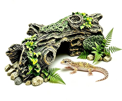 Aquarium Resin Trunk Description,Small Reptile Hide Cave, Natural Bark Texture, Safe for Freshwater & Saltwater Tanks - size: xs